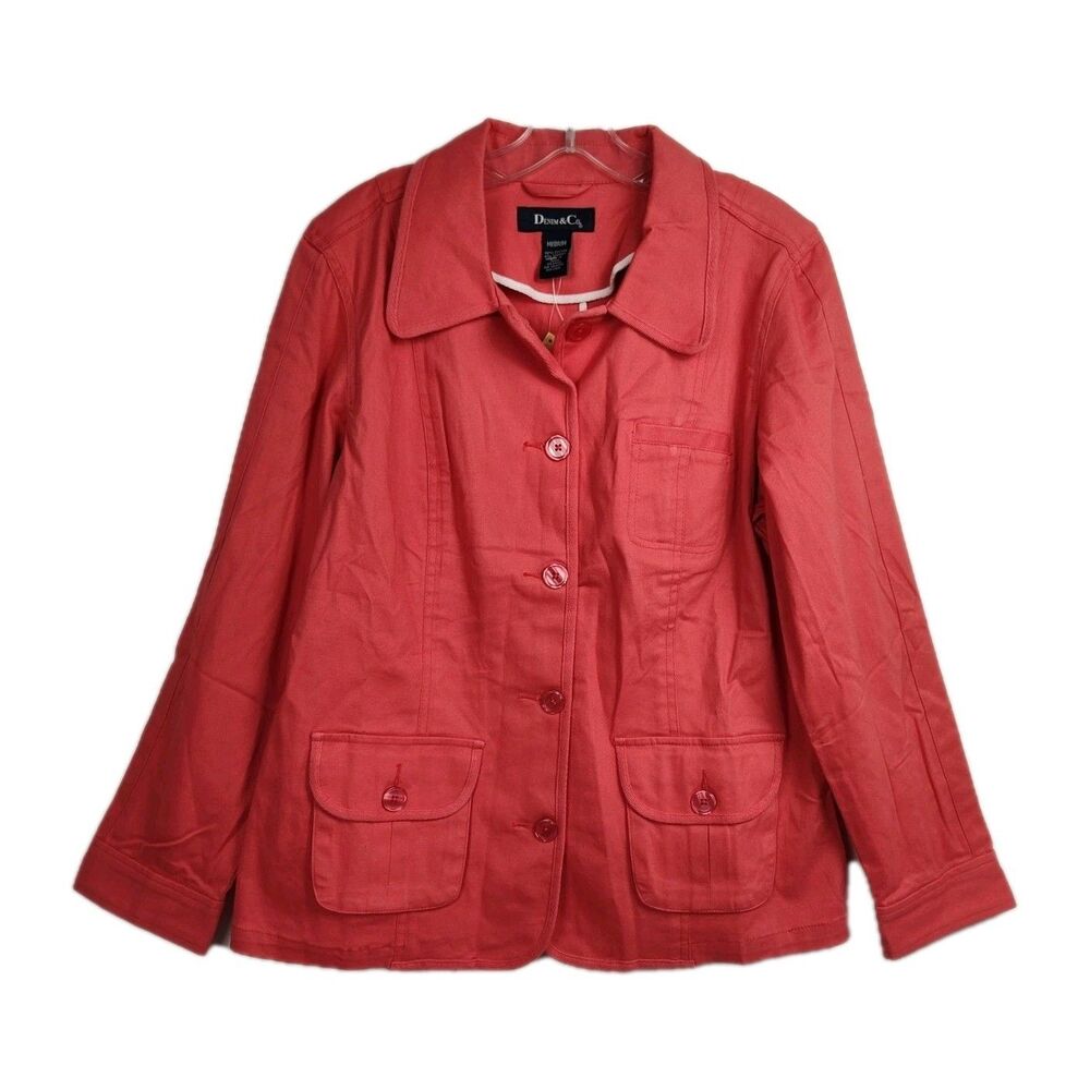 NWT Denim & Co. Button-Up Denim Jacket Women's Size‎ M Pink Long Sleeves